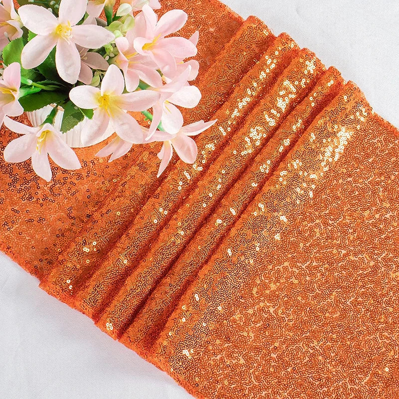 Chemin de table orange à paillettes décoration fêtes - vue 5 sur 7