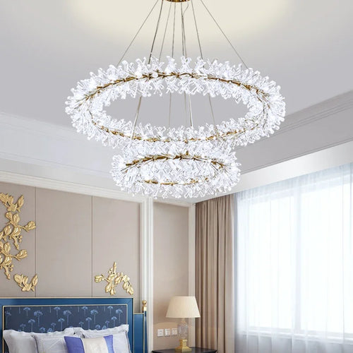 Lustre en cristal de fleur moderne Suspension lustres LED de luxe pour salon 60 80 100 cm anneaux suspendus suspension - vue 4 sur 16