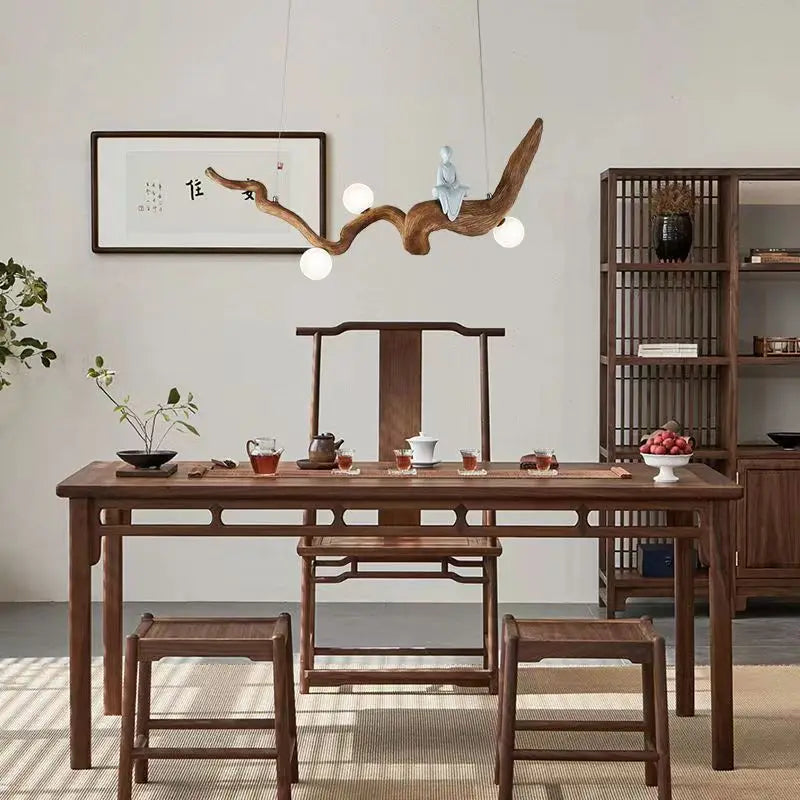 Lustre design Zen résine style bois à Branches suspension - vue 5 sur 7