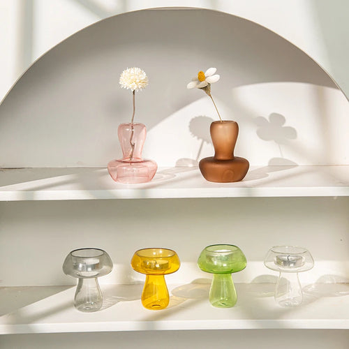bougeoir champignon en verre nordique pour décoration et fête - vue 3 sur 12