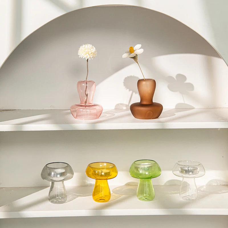 bougeoir champignon en verre nordique pour décoration et fête - vue 3 sur 12