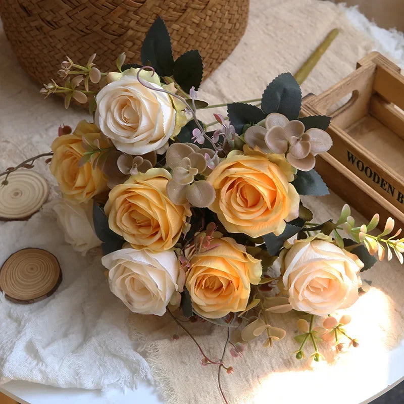 bouquet de roses artificielles en soie pour décoration intérieure - vue 11 sur 13