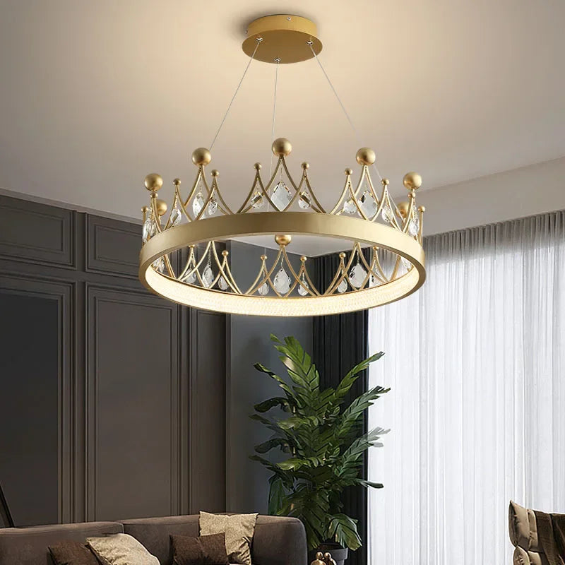 2024 Simple bedroom lamp children's room living room light luxury crown crystal chandelier  pendant lights  room decor - vue 1 sur 10