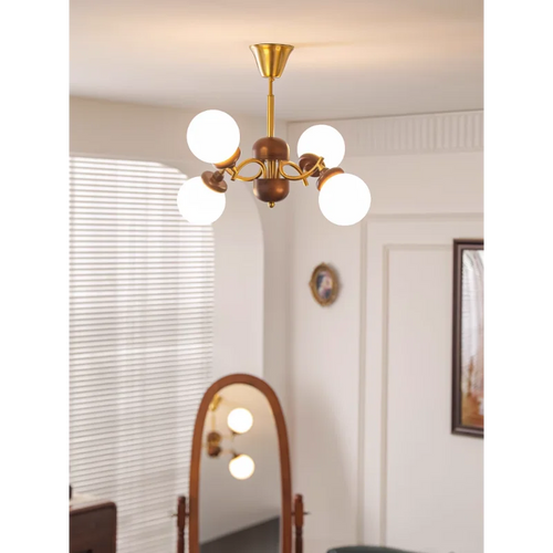 lustre rétro américain en bois et verre forme haricot magique - vue 5 sur 9