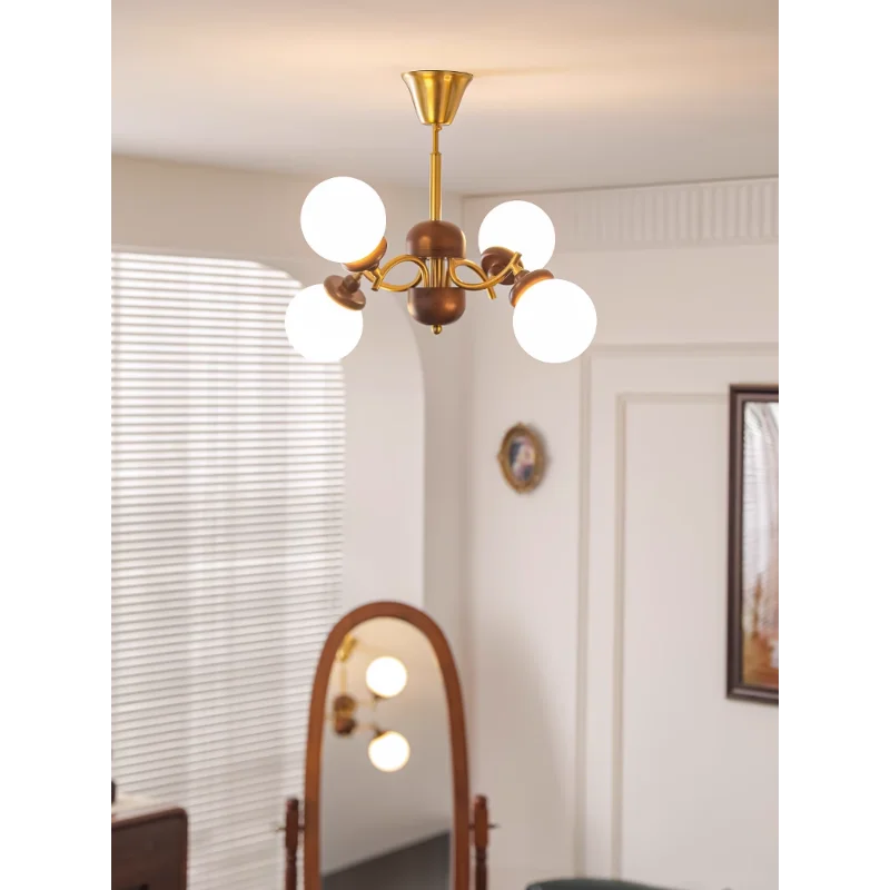 lustre en bois et verre style rétro américain pour cuisine et restaurant - vue 5 sur 9