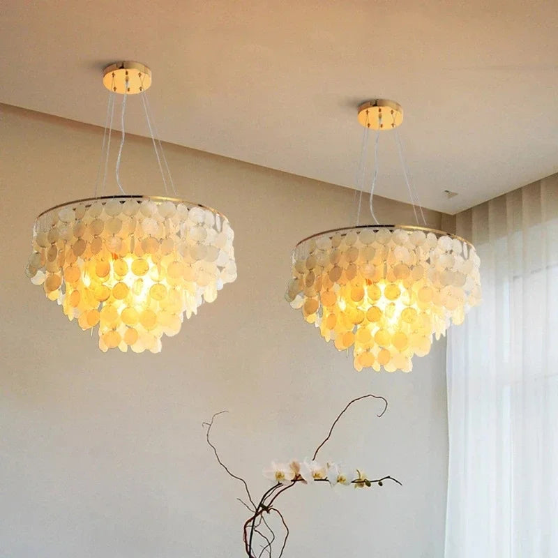Éclairage de lustre de coquille de luxe moderne pour les luminaires suspendus de salon de Restaurant or/Chrome éclairage à la maison romantique - vue 4 sur 16