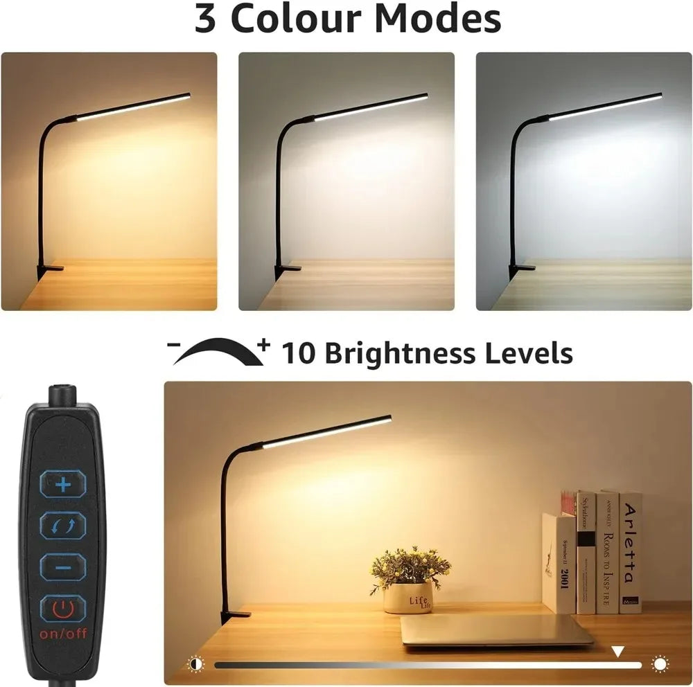 lampe de bureau led pliable à clip protection des yeux 3 modes 10 intensités - vue 4 sur 10