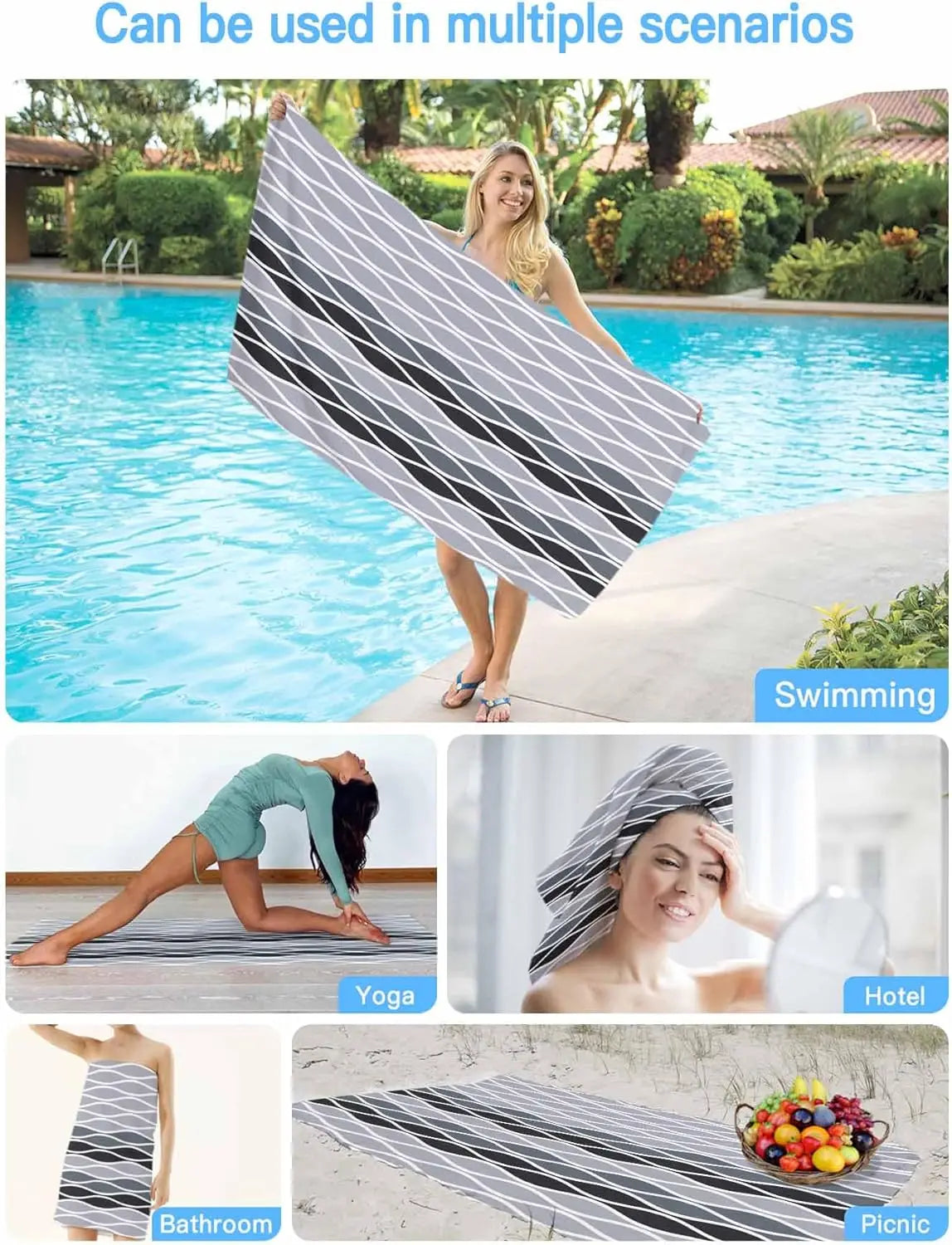 Serviette de plage motif vagues abstraites absorbante rapide - vue 6 sur 6