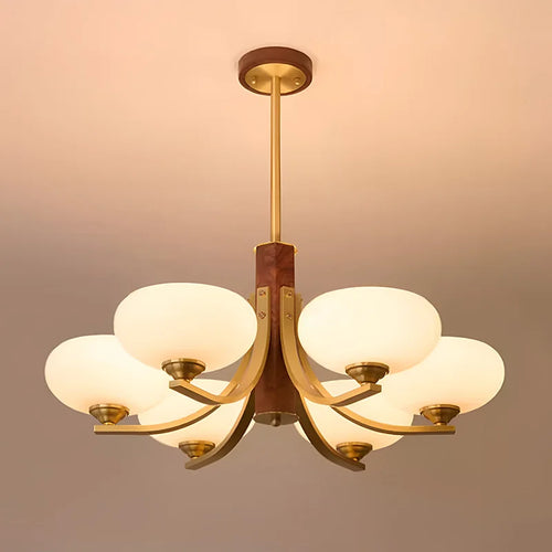 Walnut Wood Glass Brass, Wabi-sabi Modern Vintage style, chandelier lights for Living room, Bedroom, dining room, study - vue 6 sur 6