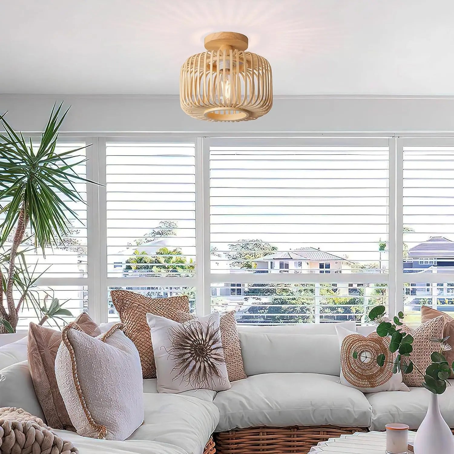 plafonnier en bambou tricoté à la main pour décoration créative - vue 5 sur 8