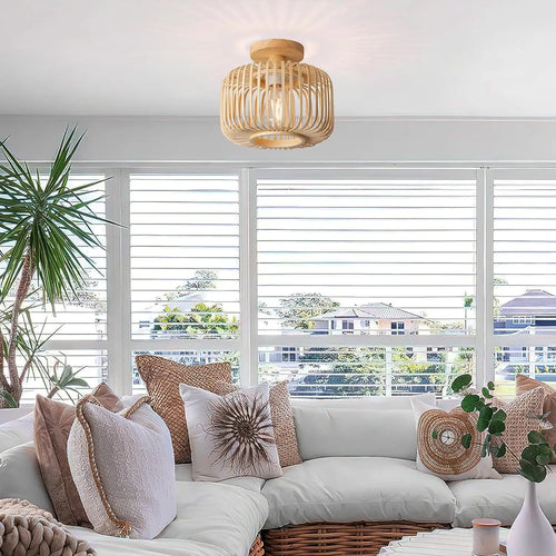 plafonnier en bambou tricoté à la main pour décoration créative - vue 5 sur 8