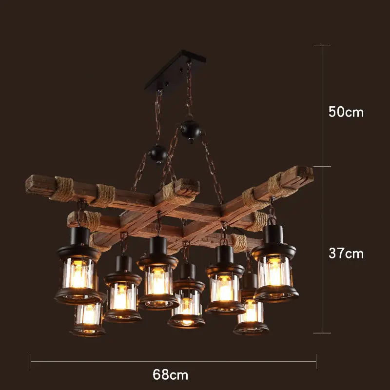 lustre rétro en bois style industriel pour café et restaurant - vue 24 sur 24