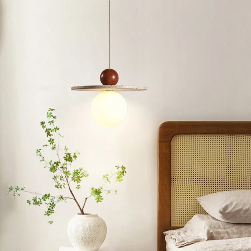 lustre rond en pierre et bois pour diverses utilisations - vue 3 sur 7