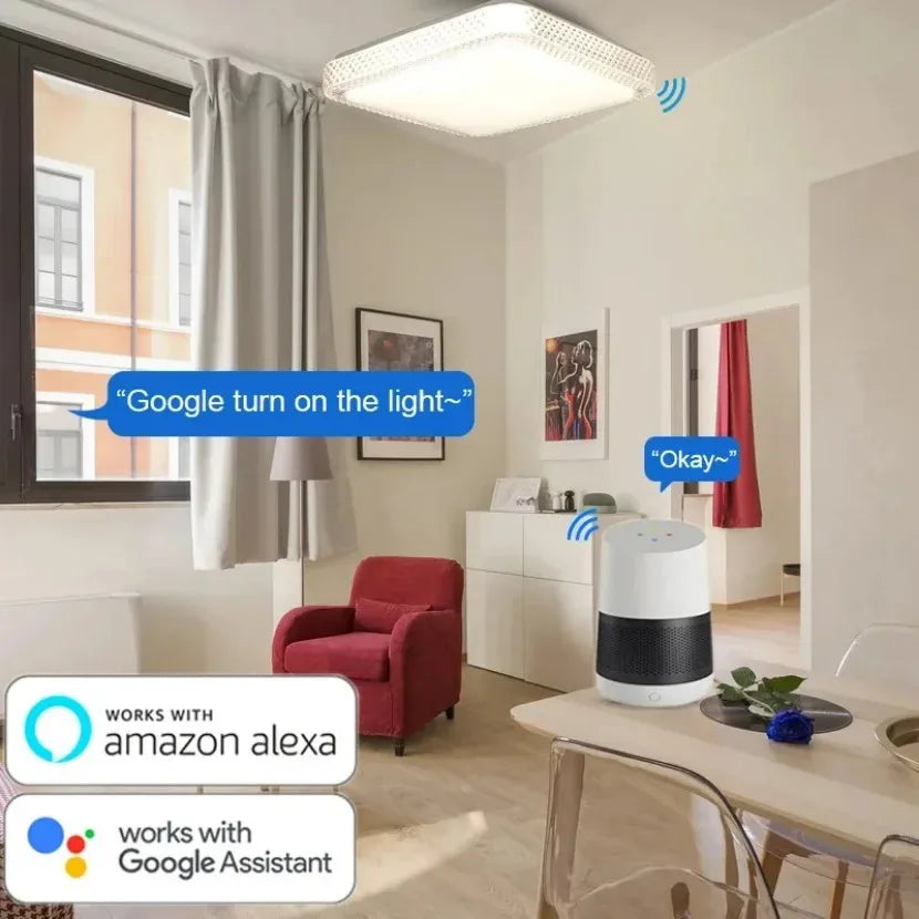 plafonnier led carré tuya contrôle intelligent gradation alexa google audio - vue 3 sur 7