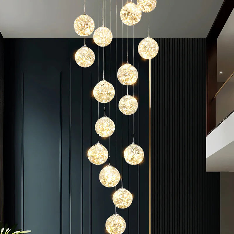 lustre moderne en colimaçon avec éclairage led et boule de cristal - vue 3 sur 16