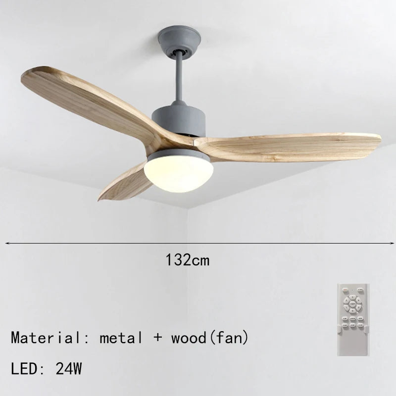 ventilateur de plafond nordique à lumière télécommandée en bois et métal - vue 10 sur 12