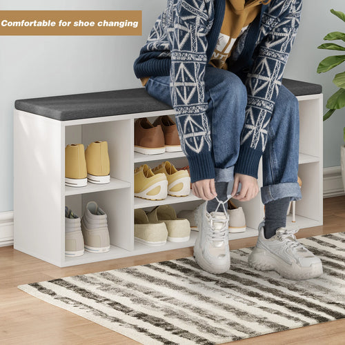 banc de rangement à chaussures avec coussin et compartiments pratiques - vue 5 sur 6