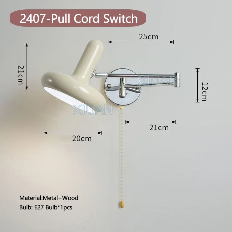 applique murale moderne bras pivotant led en tissu plissé métal - vue 12 sur 23