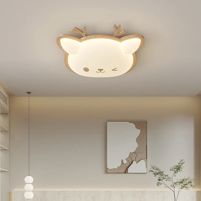 plafonnier nordique led en bois massif avec motifs de cerf et élan - vue 3 sur 9
