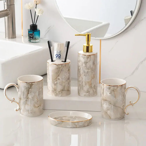 accessoires de salle de bain en céramique marbrée décorative et pratique - vue 13 sur 18