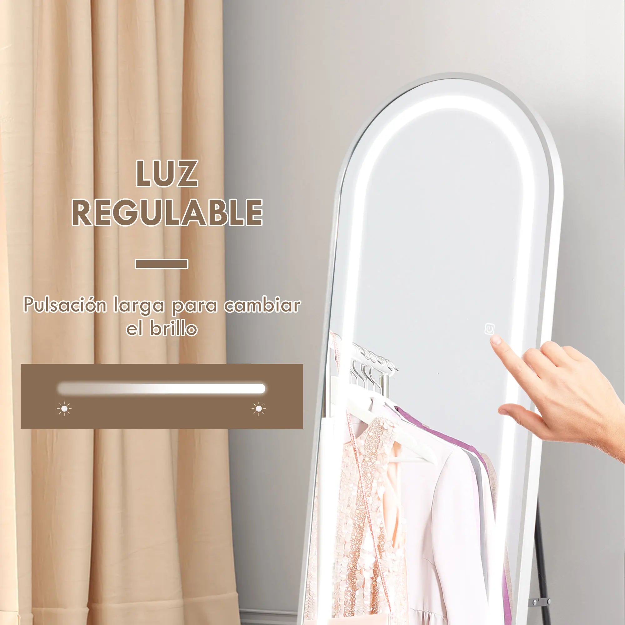 miroir intégral avec éclairage led en aluminium argenté - vue 5 sur 6