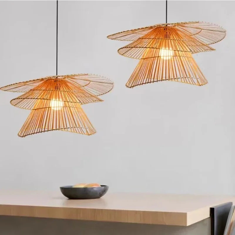 lustre en rotin fait à la main multi-étages moderne créatif - vue 6 sur 13