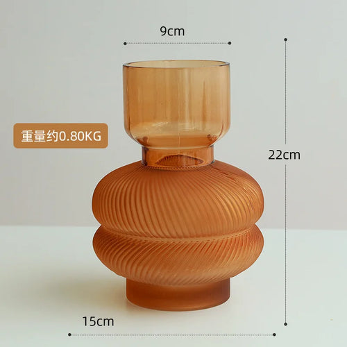 vase en verre dépoli à rayures pour décoration florale et hydroponique - vue 13 sur 12