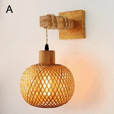 applique murale en rotin et bois style japonais décoration intérieure - vue 8 sur 8