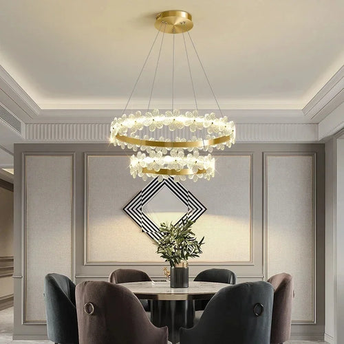 lustre en cristal k9 style nordique avec anneau en pétales et led - vue 4 sur 17