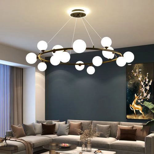 lustre moderne en verre avec anneau mat et fil réglable - vue 2 sur 14