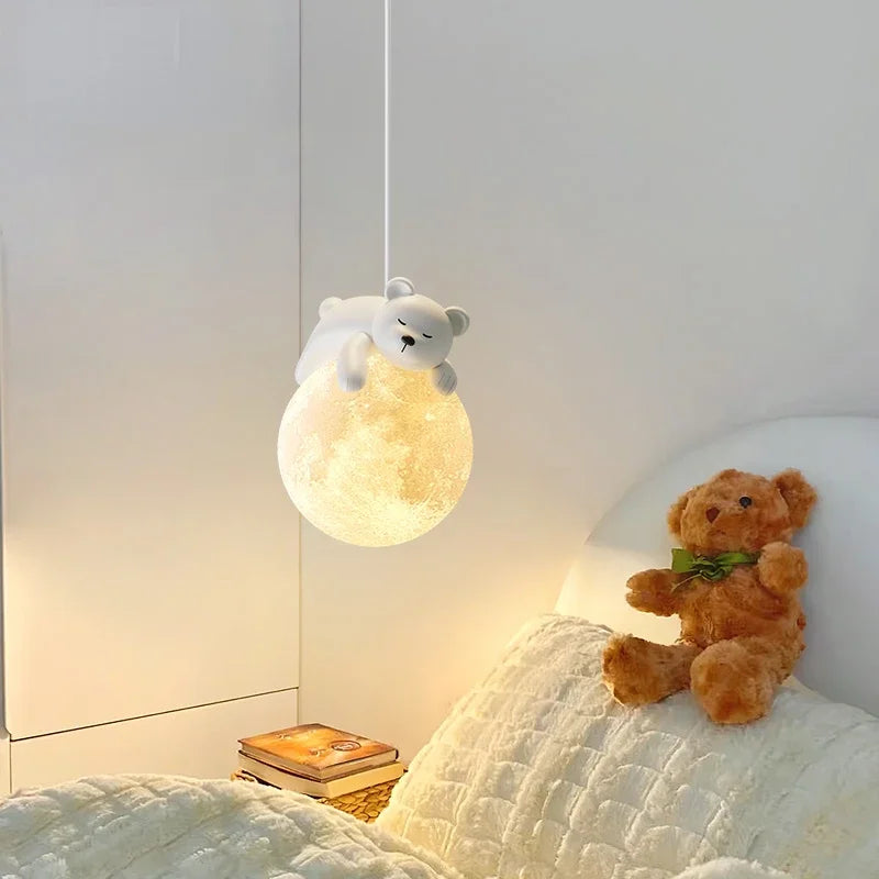 lustre led pour enfants avec ours blanc et lapin - vue 3 sur 14
