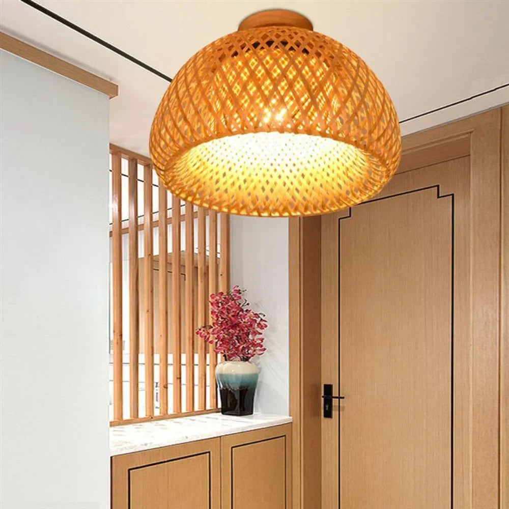 30 rotin osier plafonnier suspension abat-jour maison chambre décor Lustre bambou bois Art suspendu Lustre Luminaire - vue 5 sur 7