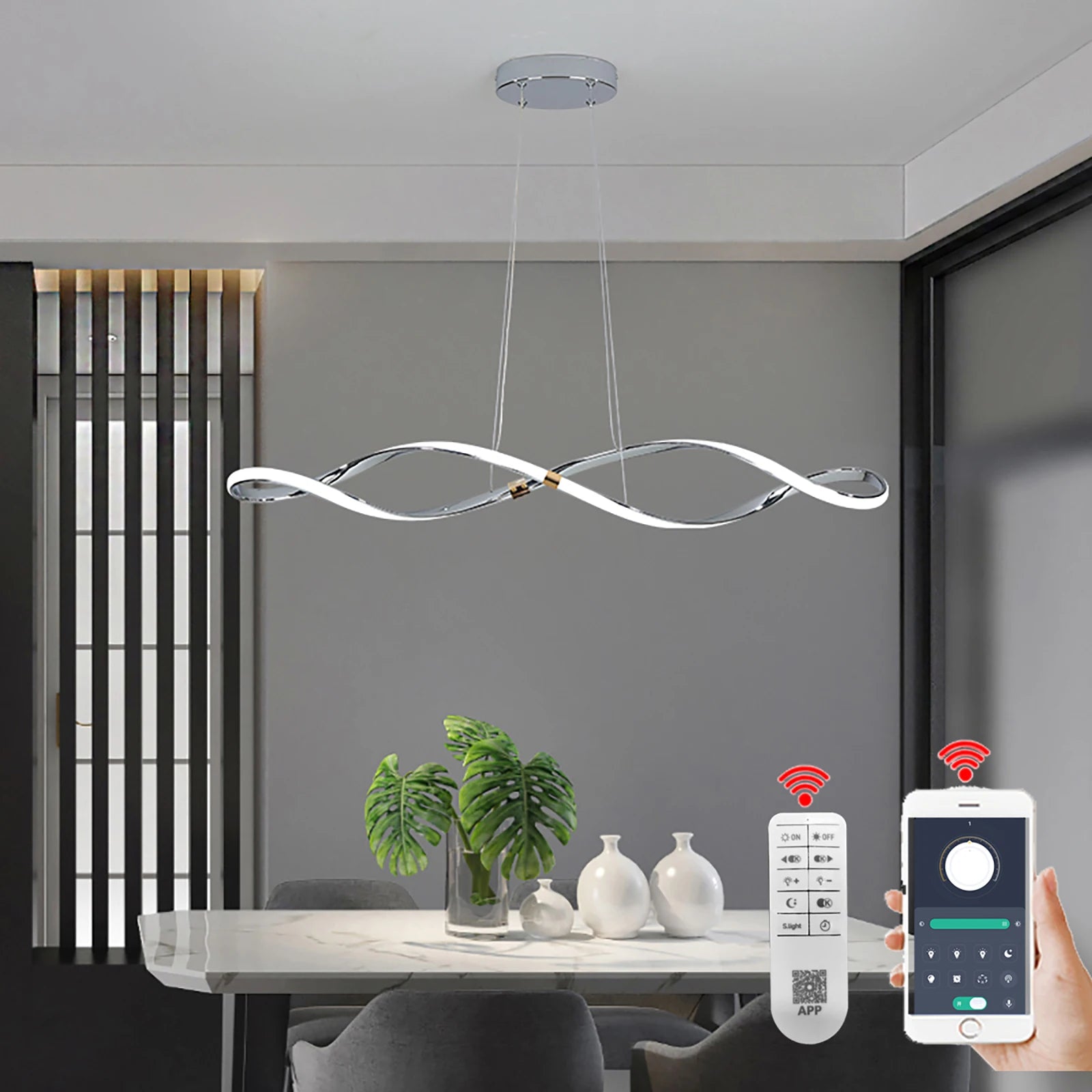 lustre led moderne suspendu avec éclairage et télécommande - vue 1 sur 8