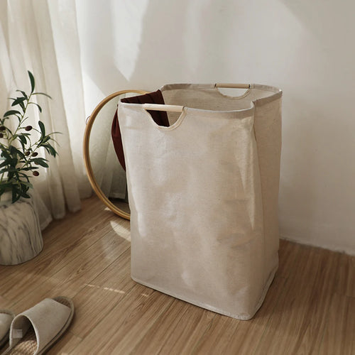 panier à linge pliable en coton et lin grande capacité étanche - vue 4 sur 7