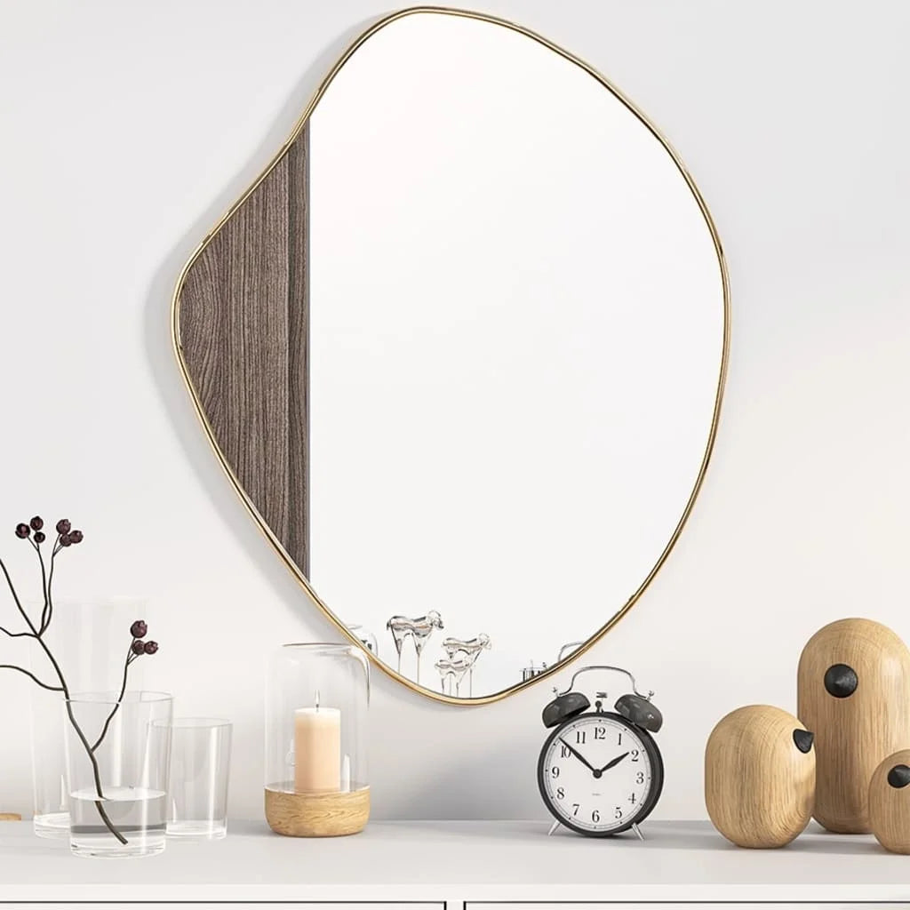 miroir mural élégant en finition dorée design contemporain - vue 2 sur 7