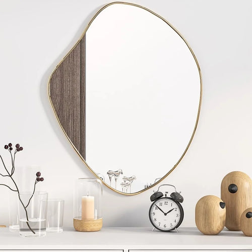 miroir mural élégant en finition dorée design contemporain - vue 2 sur 7