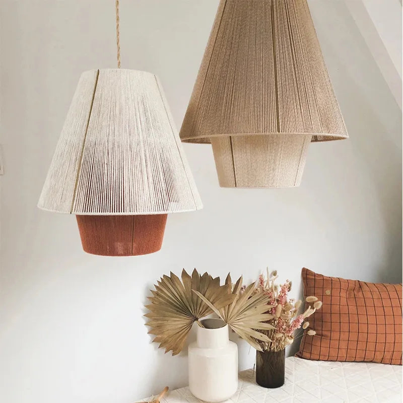lustre rétro japonais en corde de chanvre pour décoration créative - vue 3 sur 10