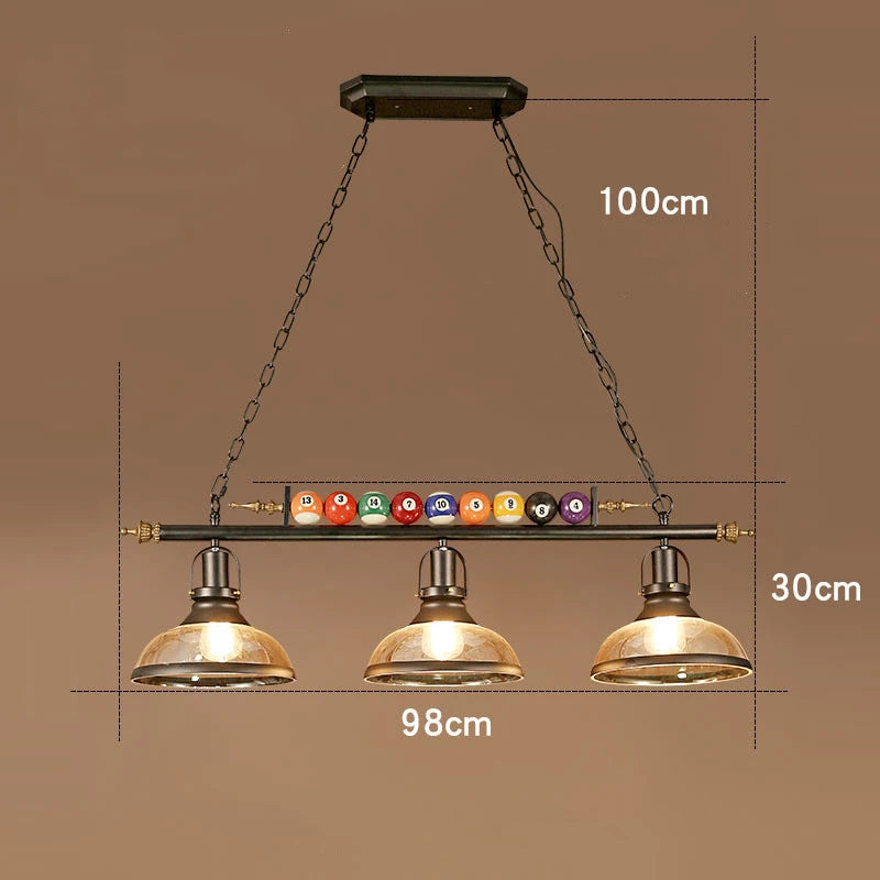 lustre vintage industriel en forme de boule de billard avec abat-jour en verre - vue 3 sur 9