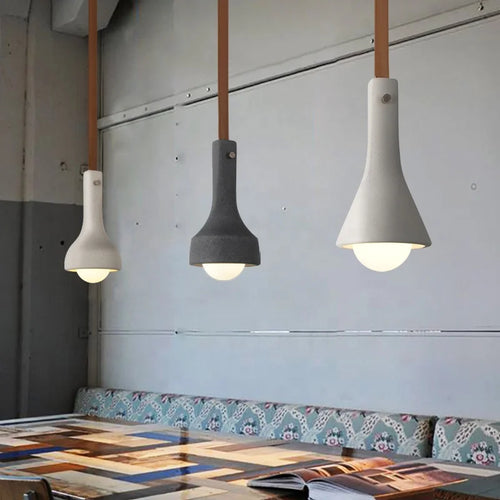 suspension industrielle en cuir et ciment style rétro décorative - vue 3 sur 18