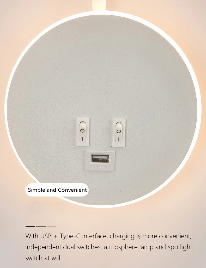 applique murale led moderne avec ports usb et interrupteur - vue 6 sur 22