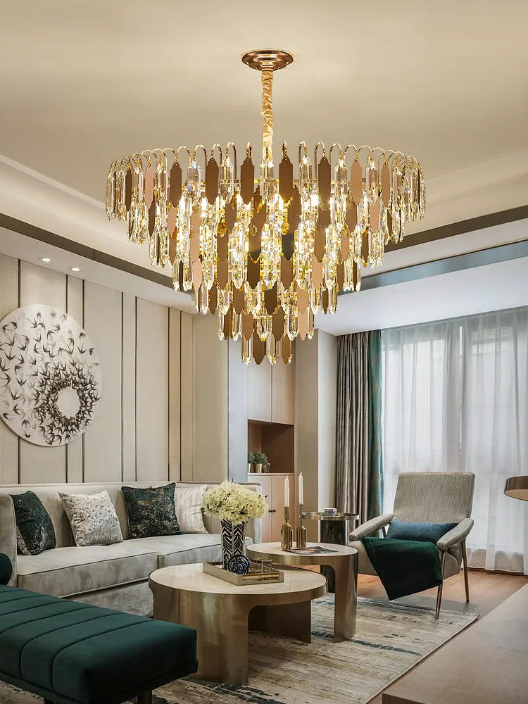 lustre à led de luxe en or chromé pour décoration moderne - vue 6 sur 17