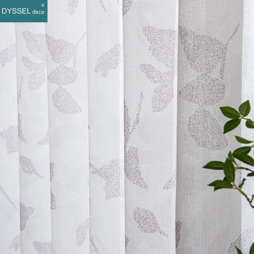 Voilage texture lin motif feuilles erable style champetre - vue 2 sur 6