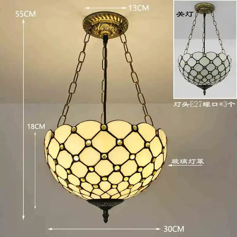 lustre en verre teinté style tiffany pour décoration intérieure suspendue - vue 8 sur 11