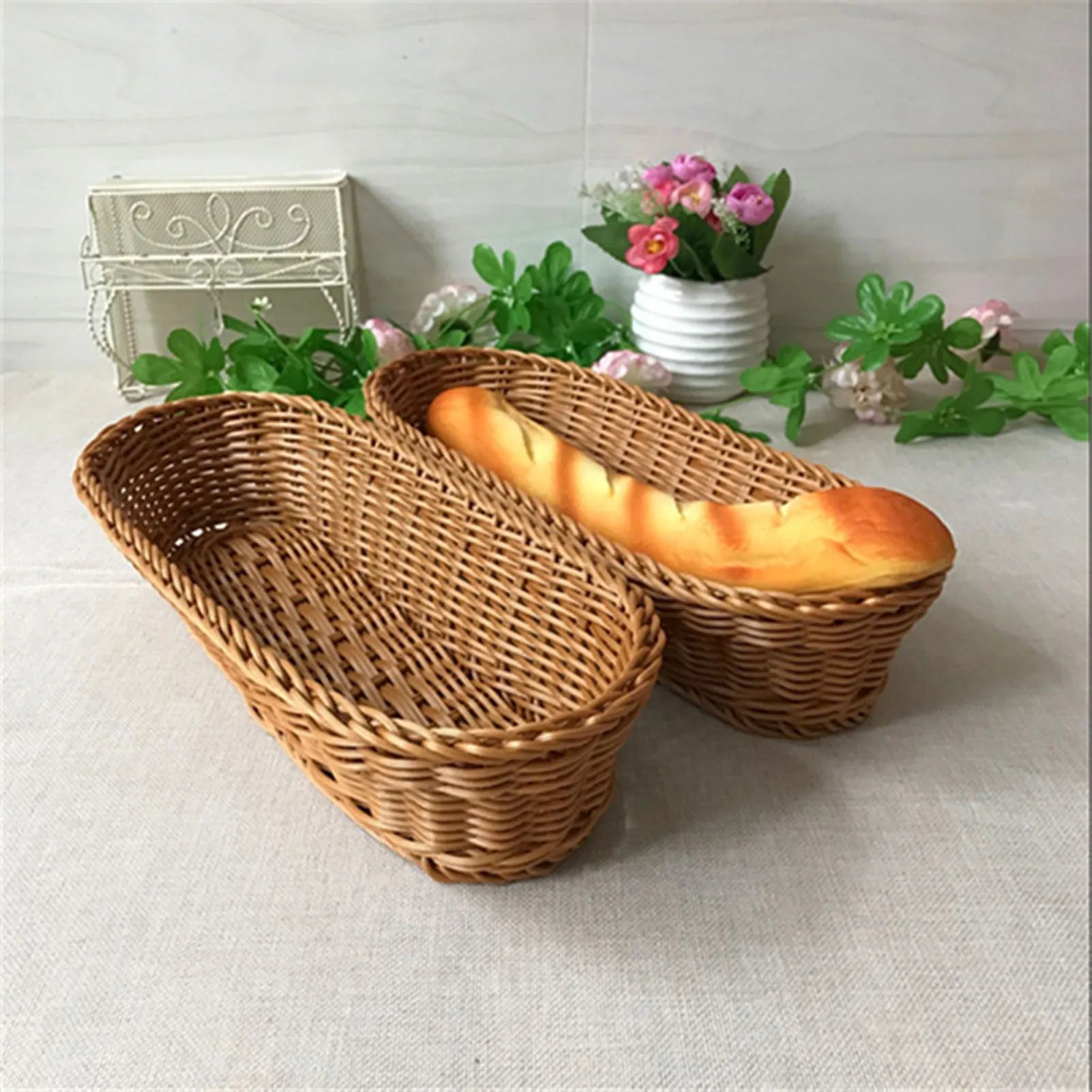 paniers ovales imitation rotin pour fruits et aliments - vue 2 sur 8
