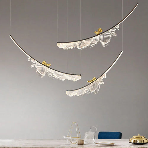 lustre design artistique en plumes et fil métallique ajustable - vue 2 sur 8
