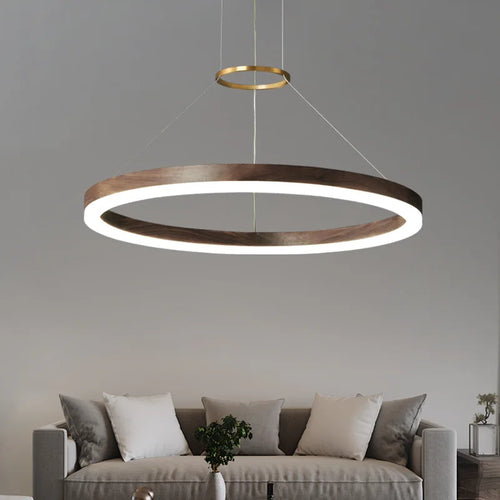 lustre Bois massif Led moderne noyer noir décoration maison - vue 5 sur 9