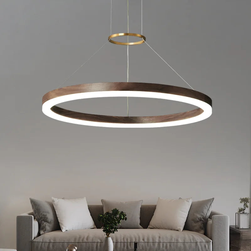 lustre moderne en bois massif avec lumières led - vue 4 sur 12