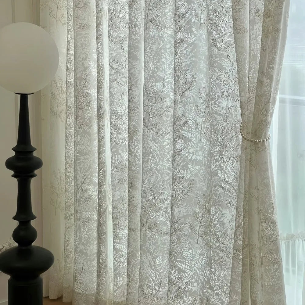 Voilage tulle brodé motifs feuilles pour salon chambre - vue 1 sur 7