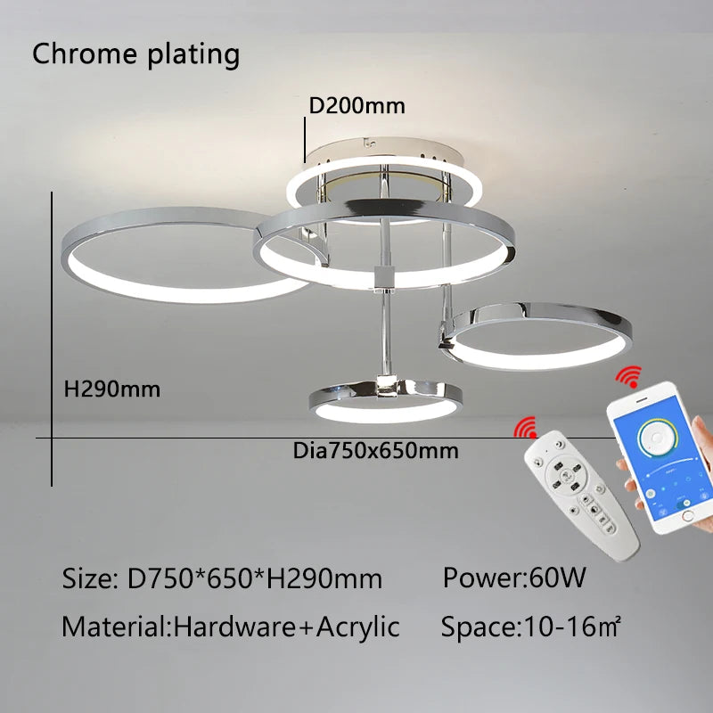 Plafonnier doré à anneaux led moderne - vue 9 sur 10