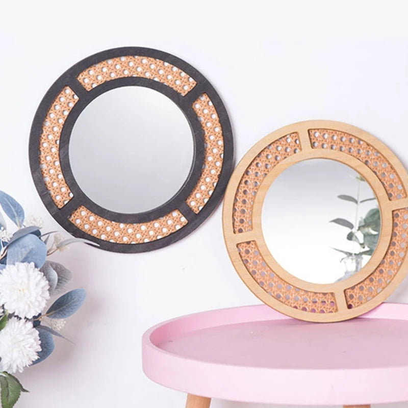 miroir rond en rotin pour décoration bohème intérieure - vue 5 sur 8
